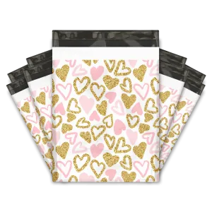 10x13 Pink Hearts Designer Poly Mailers Shipping Envelopes Premium Printed Bags