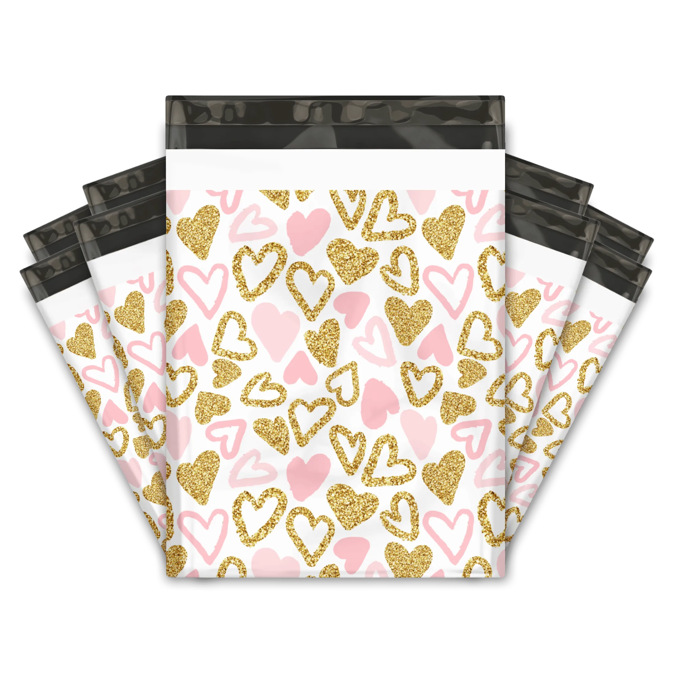 10x13 Pink Hearts Designer Poly Mailers Shipping Envelopes Premium Printed Bags