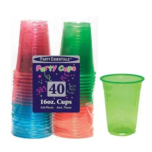 16oz Assorted Neon 40ct Soft Plastic Cups