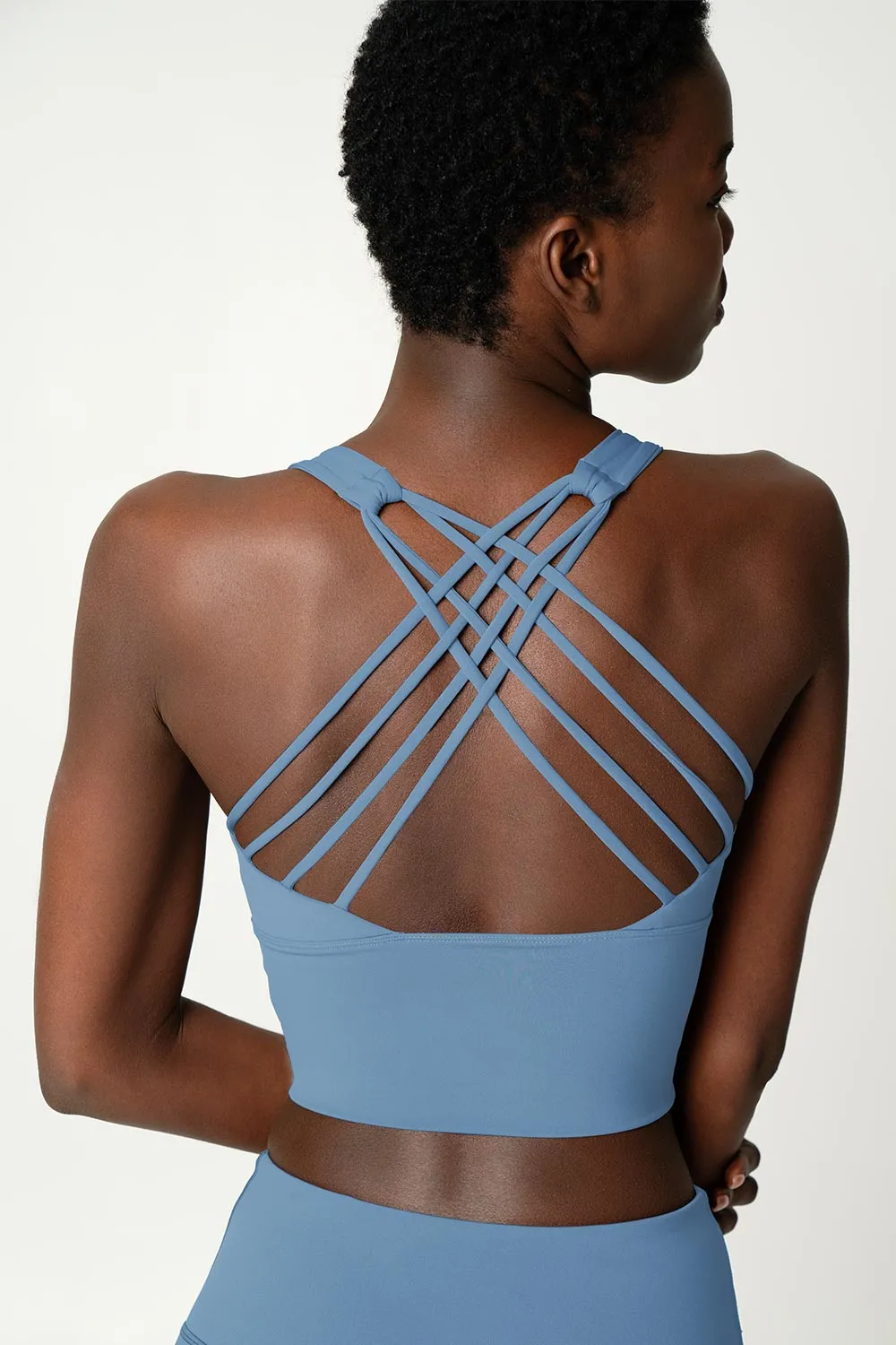 4 for $54 - Sky Blue Kelly Crisscross Back Long Line Padded Sports Bra - Women