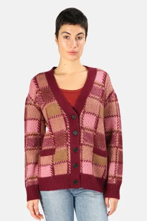 90s Oversized Cardigan Mulberry Plaid