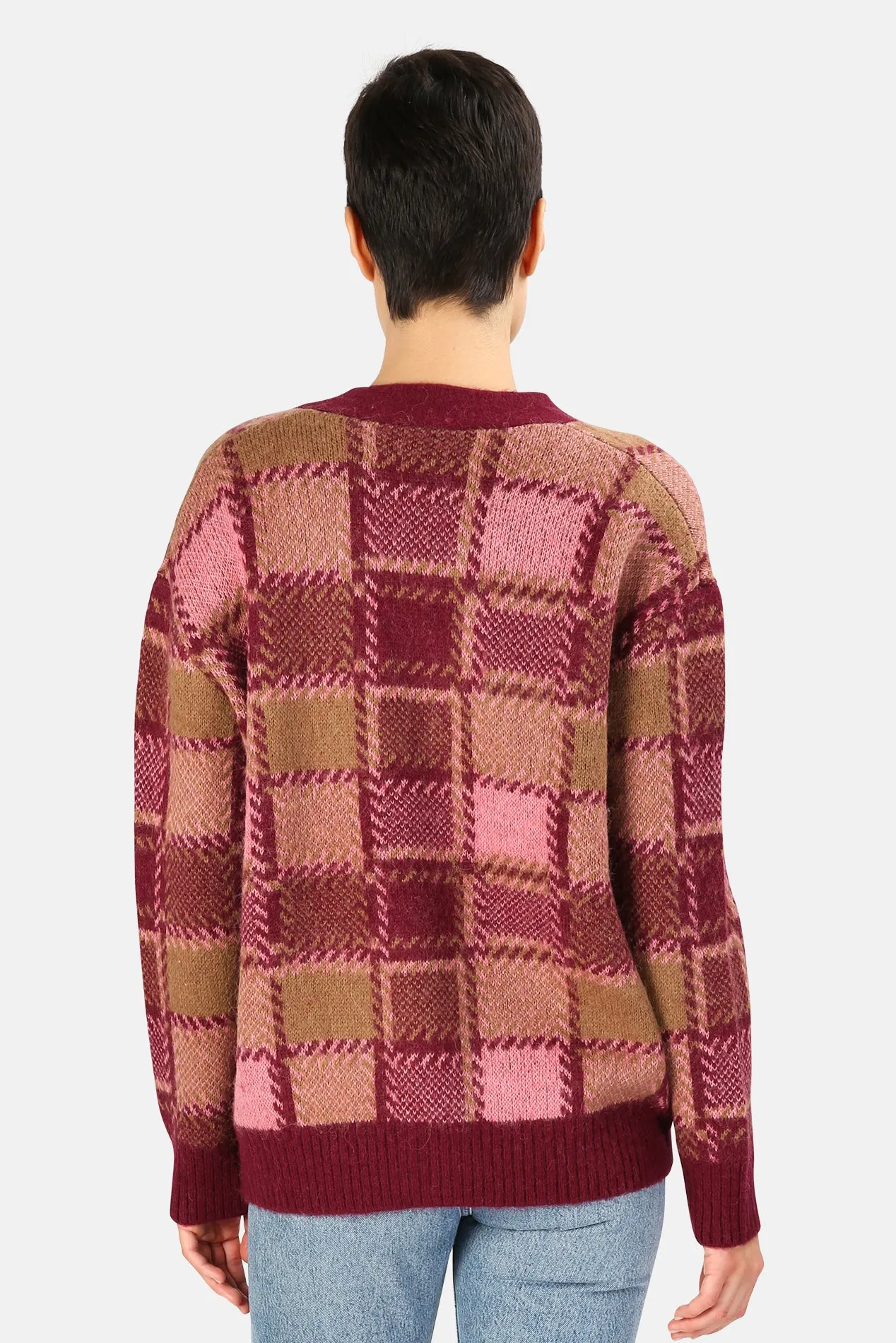 90s Oversized Cardigan Mulberry Plaid