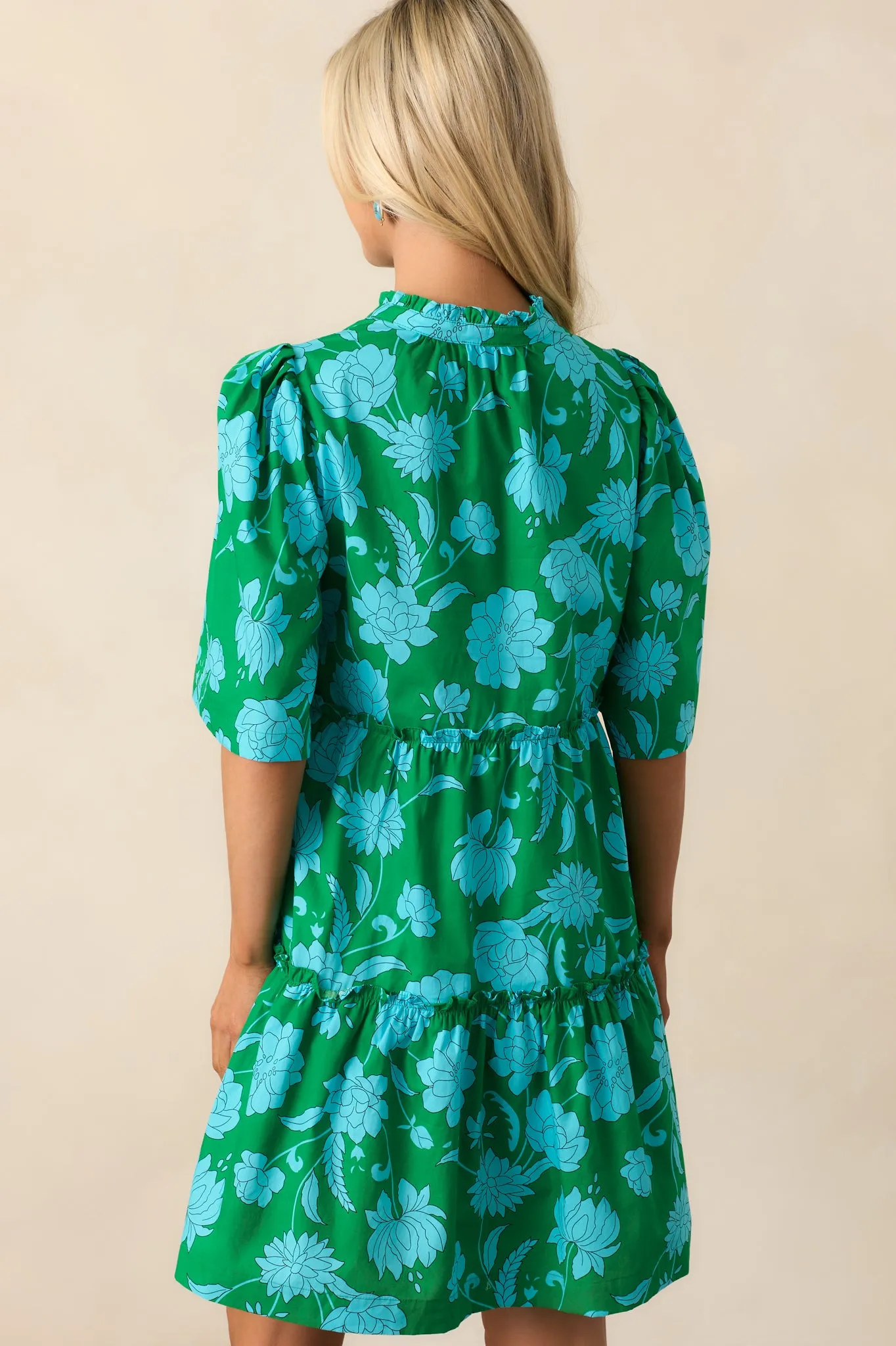 After The Rain Green Floral Cotton Mini Dress