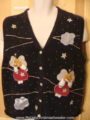 Angel Themed Funny Ugly Sweater Vest with Stars