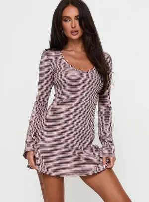 Best Interest Long Sleeve Mini Dress Pink / Brown