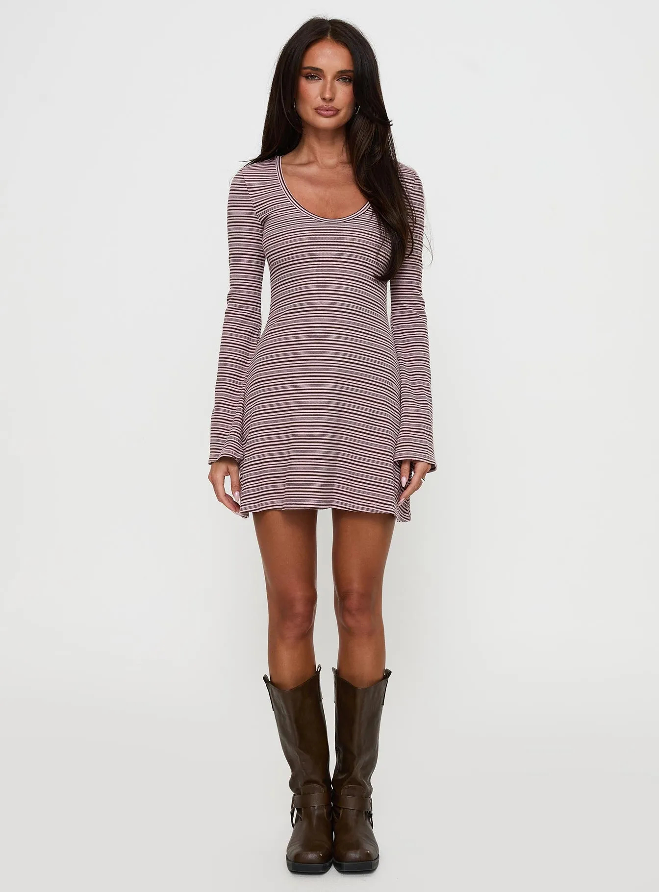 Best Interest Long Sleeve Mini Dress Pink / Brown