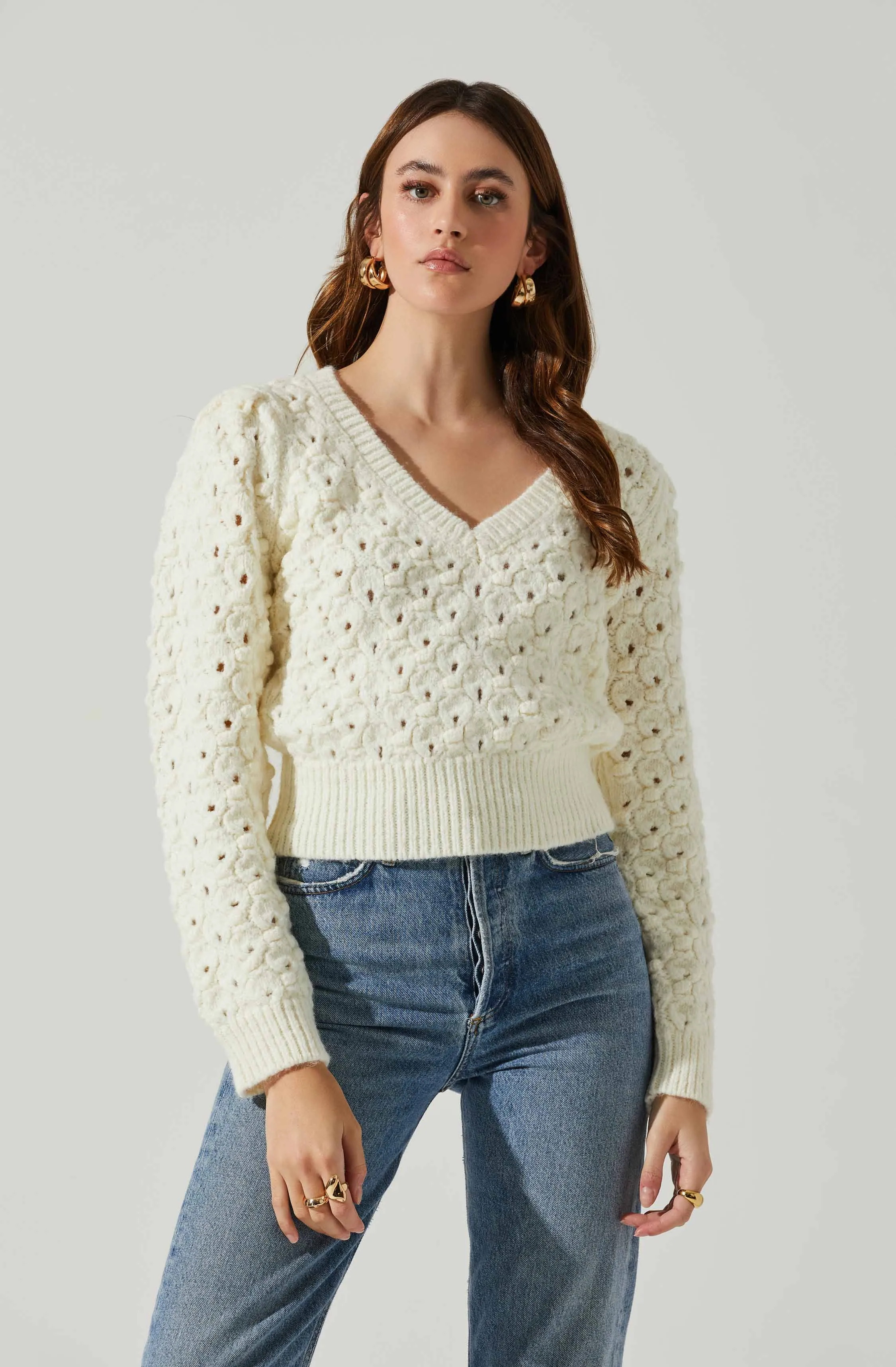 Bianca V Neck Pointelle Sweater