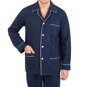 Blue Piped Cotton Classic Fit Pyjamas