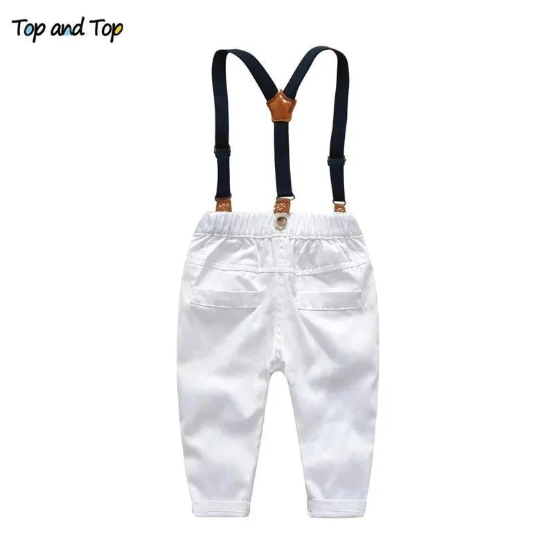 Boy's Formal Suits Long Sleeve Shirt Suspenders Trousers Casual kids Clothes