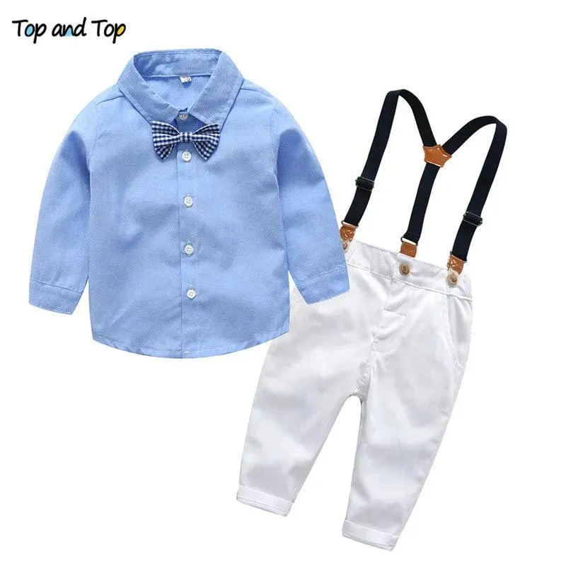 Boy's Formal Suits Long Sleeve Shirt Suspenders Trousers Casual kids Clothes