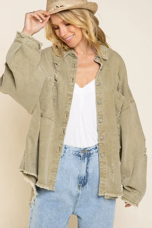 Bree Fringe Distressed Oversized Jacket