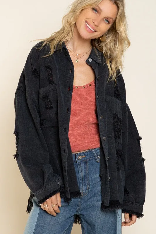 Bree Fringe Distressed Oversized Jacket