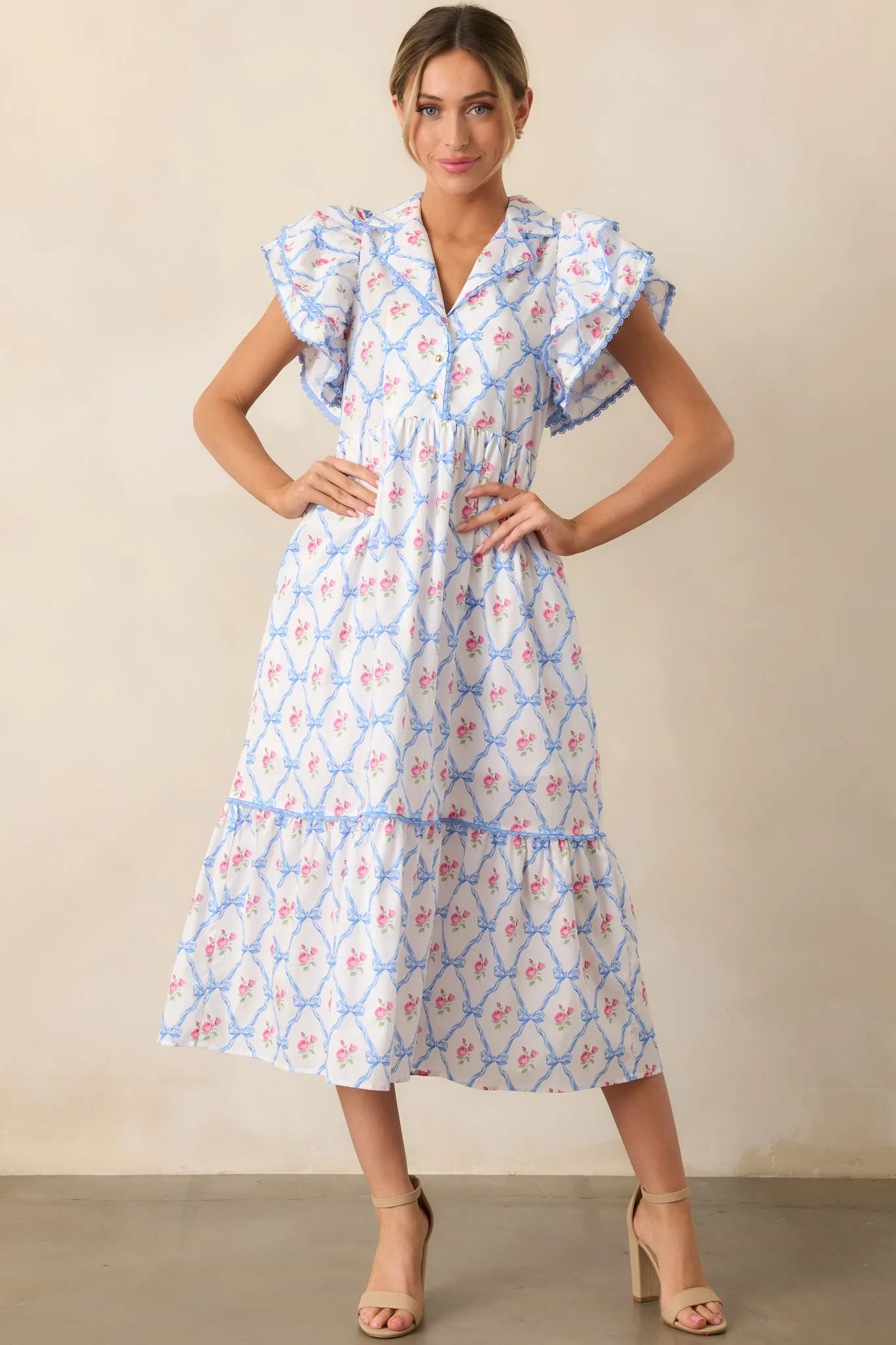 Brunch & Beyond Cotton Light Blue Floral Midi Dress