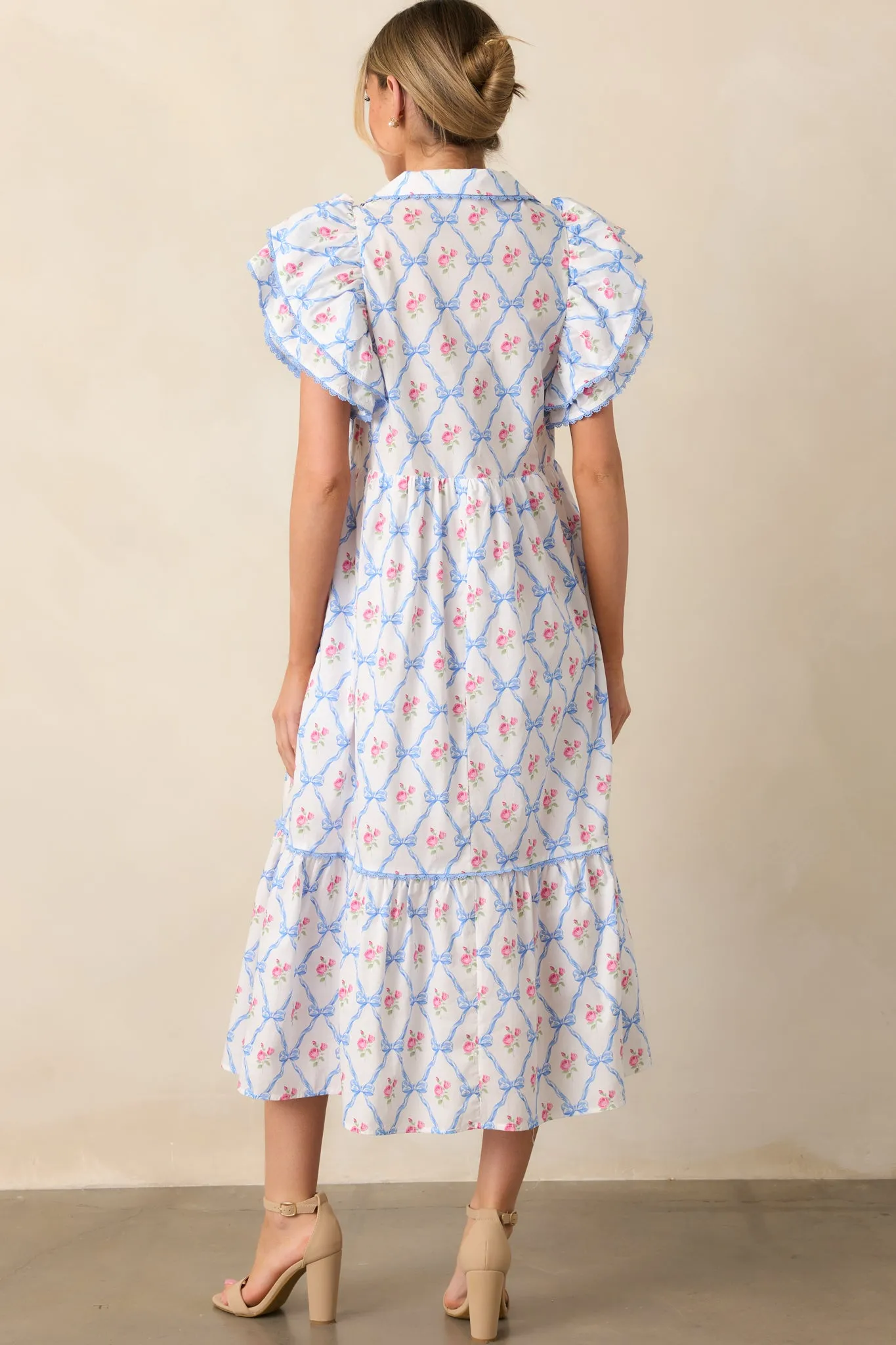 Brunch & Beyond Cotton Light Blue Floral Midi Dress