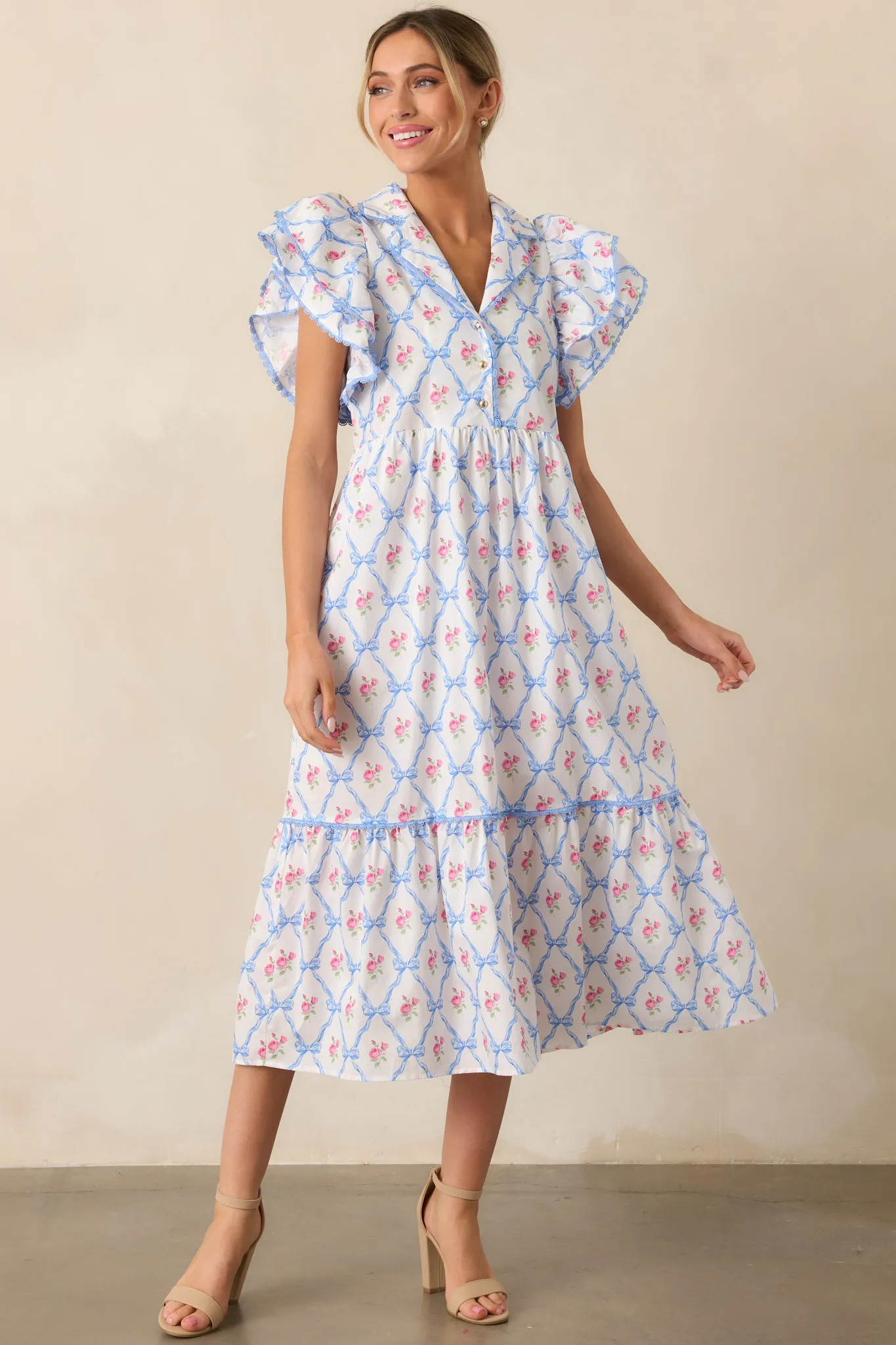 Brunch & Beyond Cotton Light Blue Floral Midi Dress