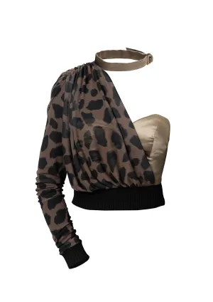 Carolina Asymmetrical Choker Leopard Print Top