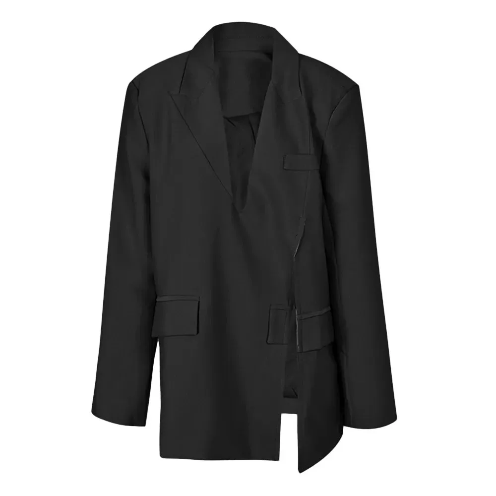 Casual Temperament Blazers For Women V Neck Long Sleeve Side Split Irregular Blazer Female Fashion Clothing