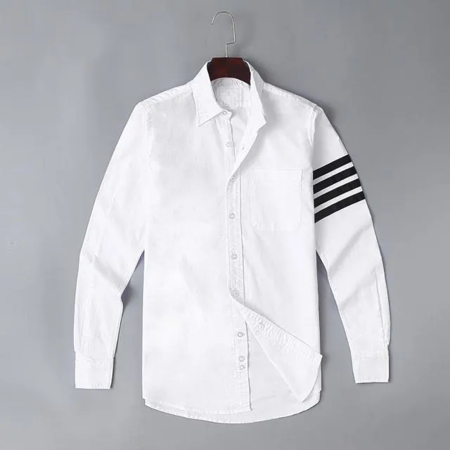 Classic White Pocket With Stripe Cotton Shirt