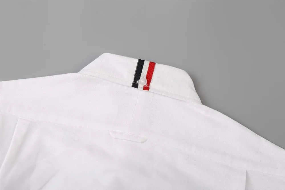 Classic White Pocket With Stripe Cotton Shirt