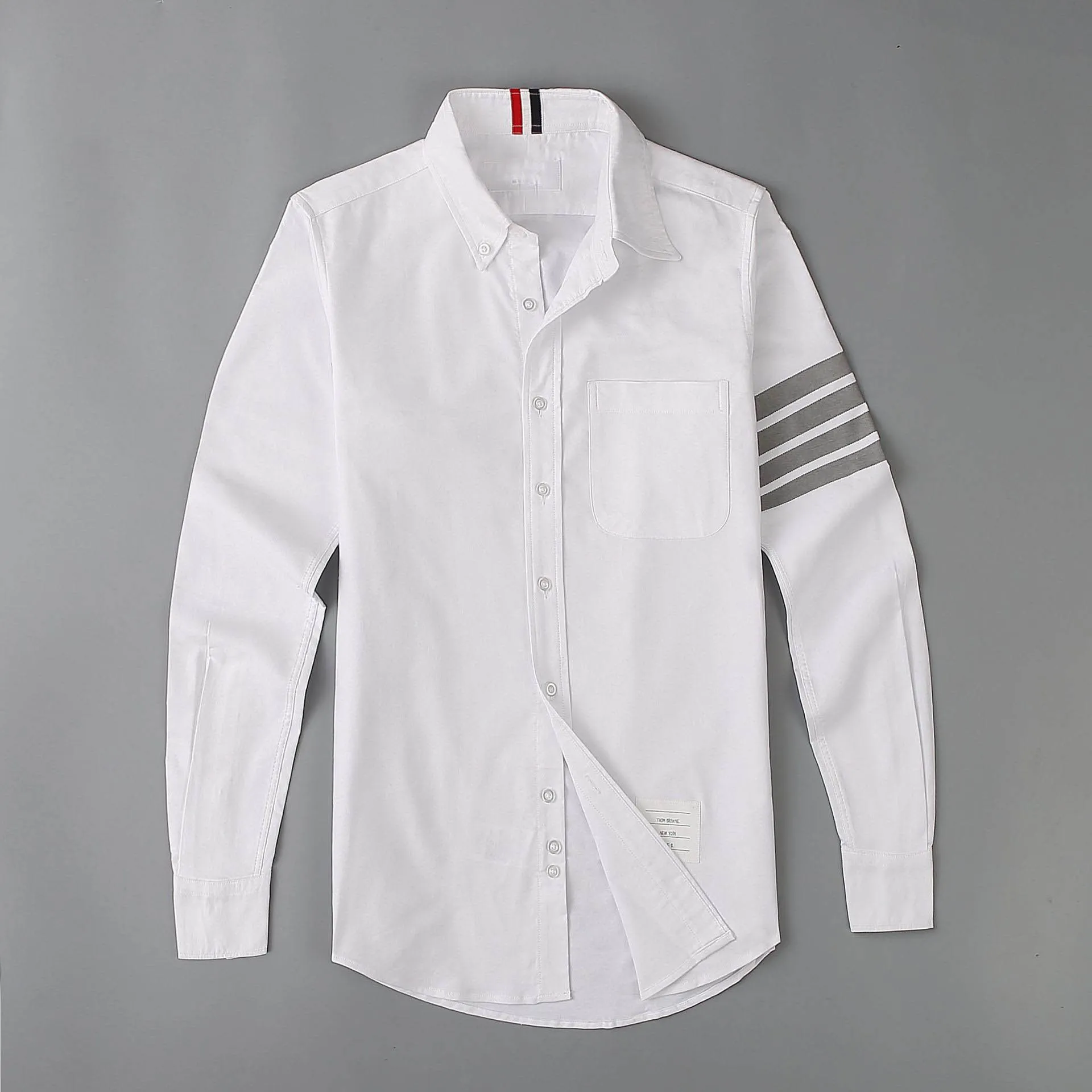 Classic White Pocket With Stripe Cotton Shirt