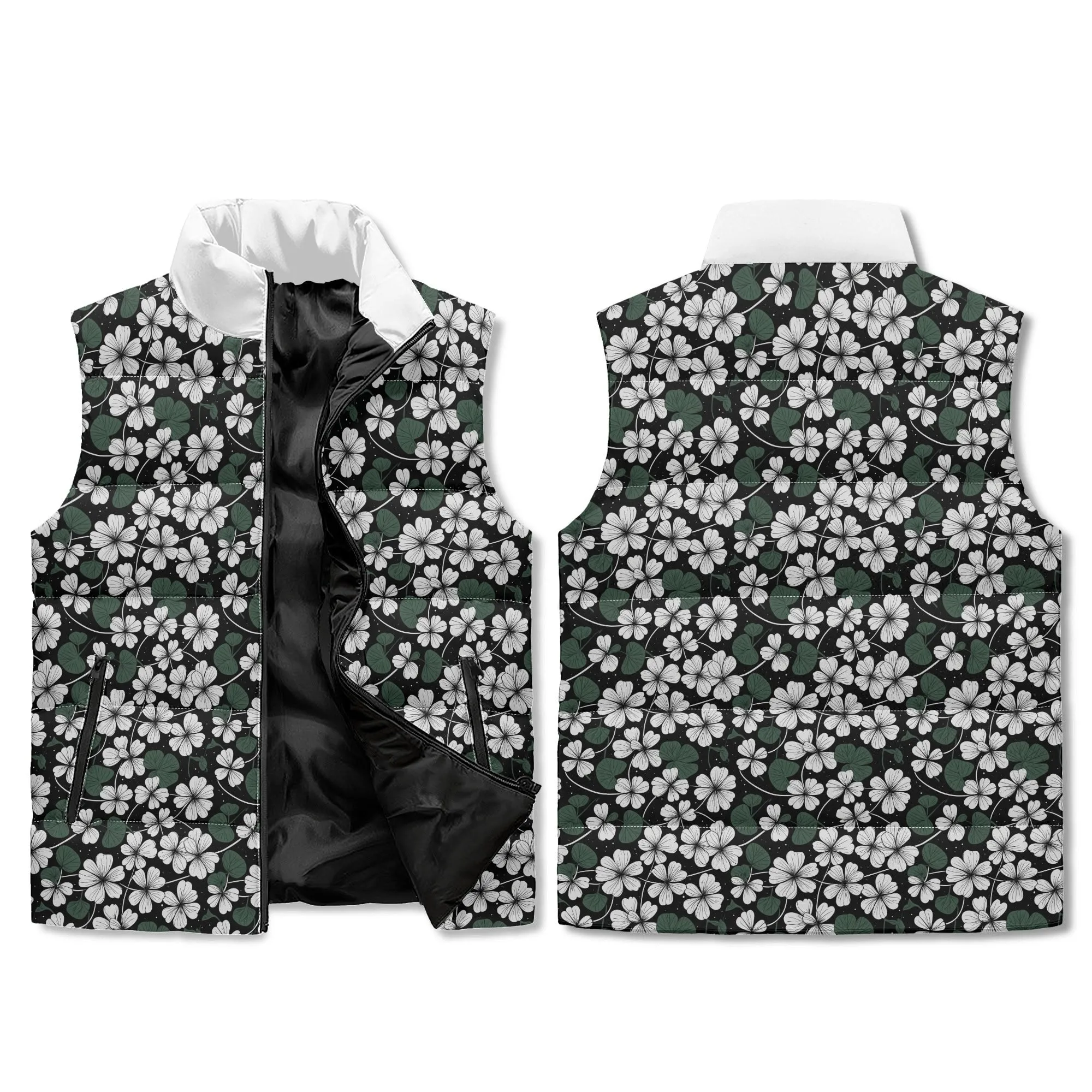 Clover Patch  Unisex Lightweight Stand Collar Zip Up Puffer Vest