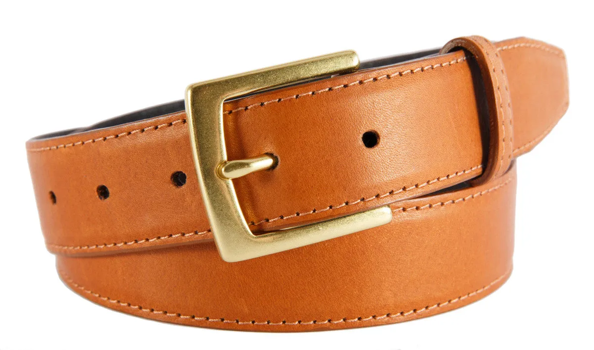 Cognac Smooth Leather Belt, Signature Buckle (Gold)