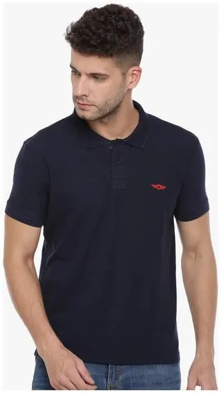 Dark Blue Slim Fit Polo Neck T-Shirt with collar for Men