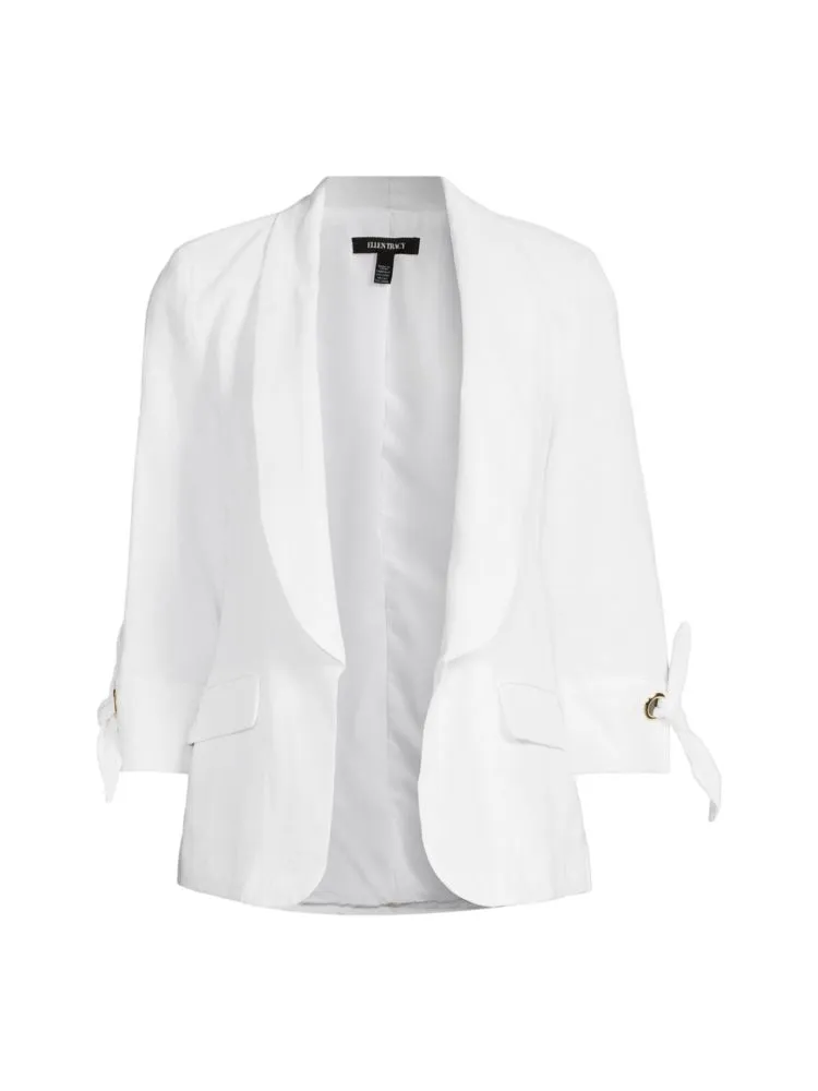 Ellen Tracy Linen Blend Shawl Blazer in Geranium