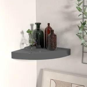 Floating Corner Shelf High Gloss Grey 25x25x3.8 cm MDF