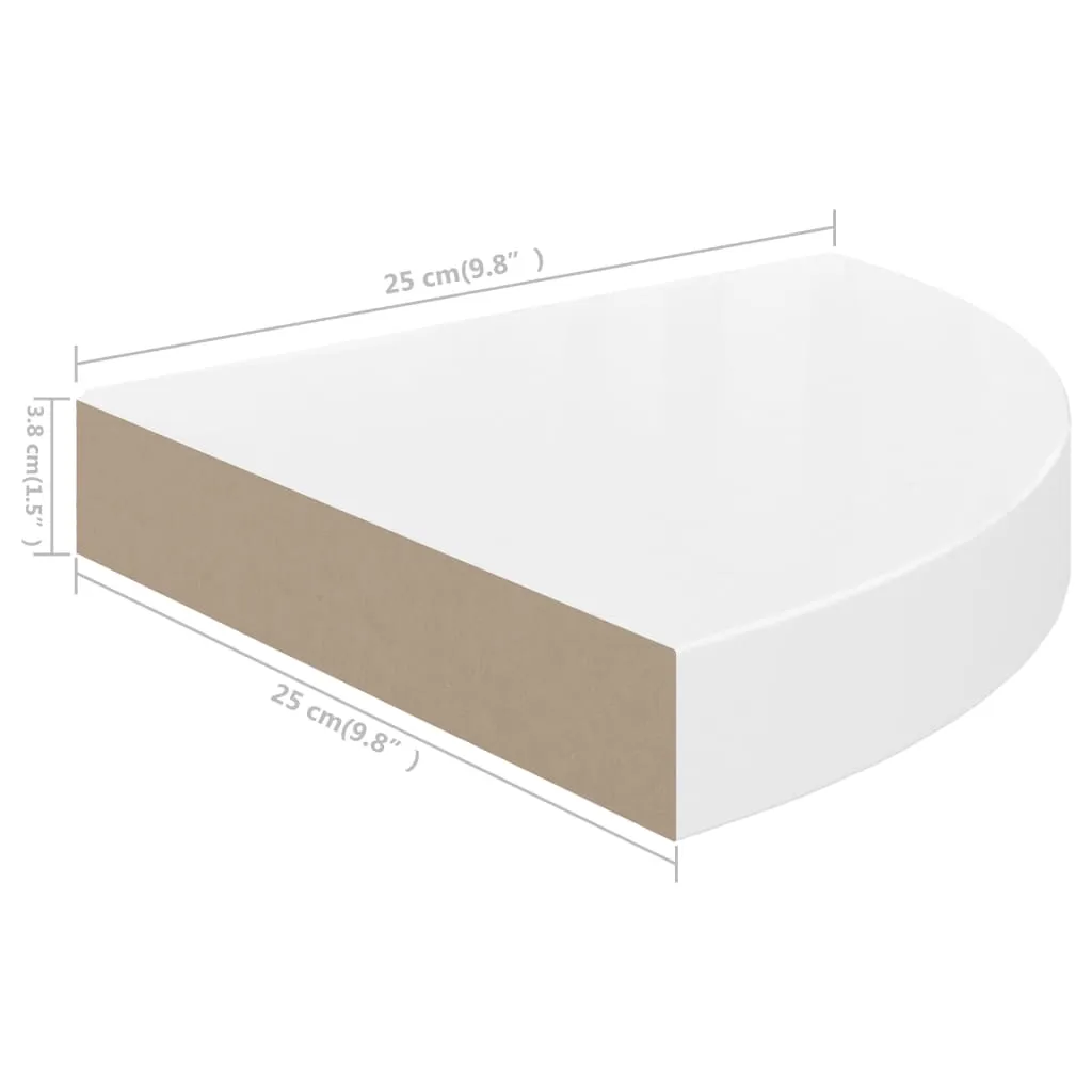 Floating Corner Shelf High Gloss White 25x25x3.8 cm MDF