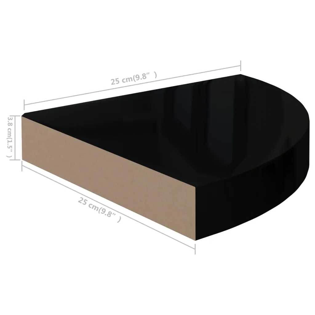 Floating Corner Shelves 2 pcs High Gloss Black 25x25x3.8 cm MDF