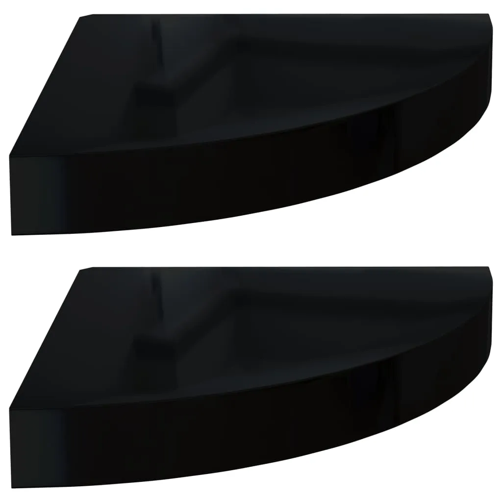 Floating Corner Shelves 2 pcs High Gloss Black 25x25x3.8 cm MDF