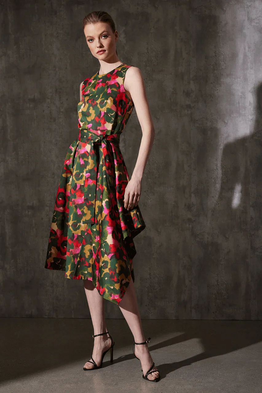 Floral Asymmetrical Boat Neck Dress