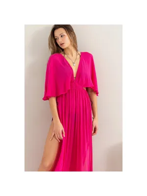 Fuchsia Batwing Sleeve Cover Up