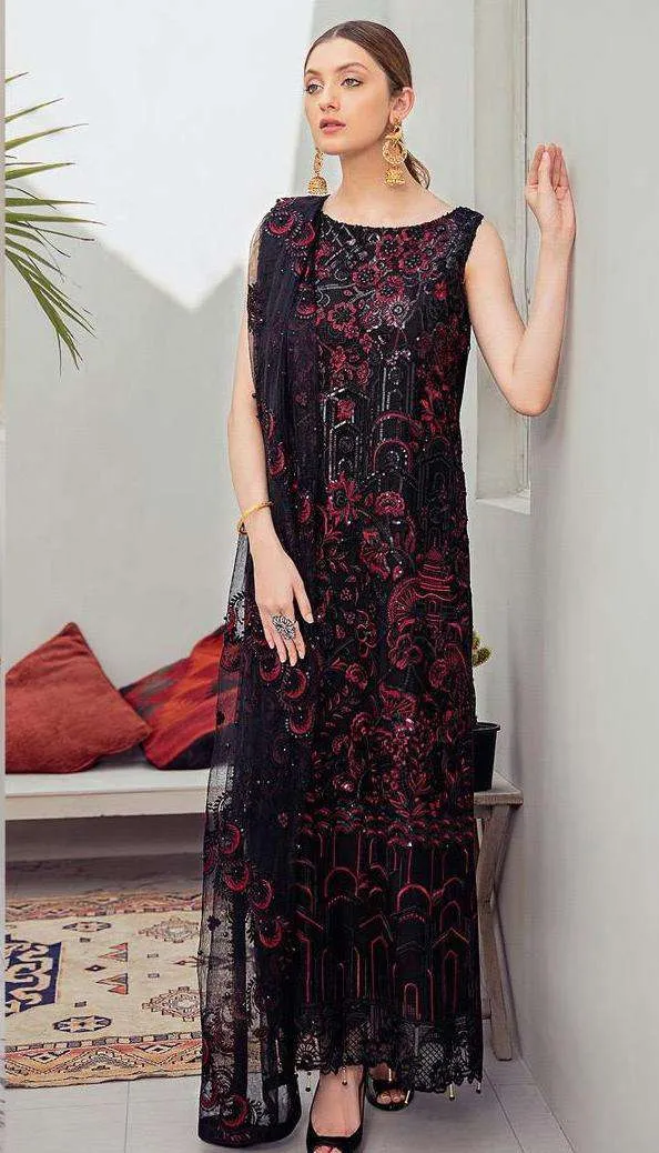 Georgette Red and Black with Heavy Embroidery Unstitched Party Wear Pakistani Suits