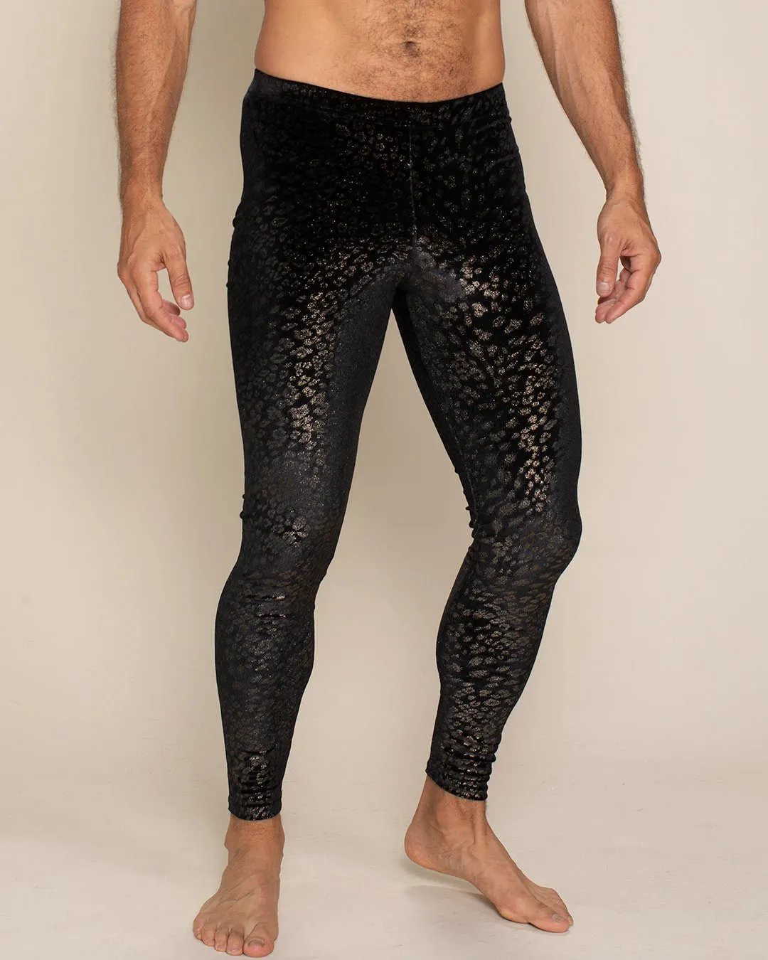 Golden Floral Cheetah Foil Velvet Leggings | Men's