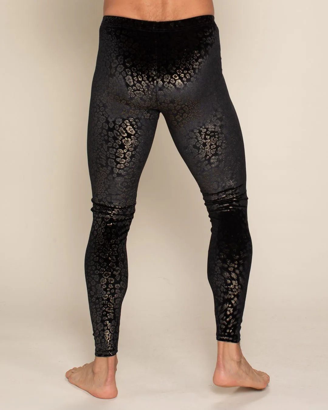 Golden Floral Cheetah Foil Velvet Leggings | Men's