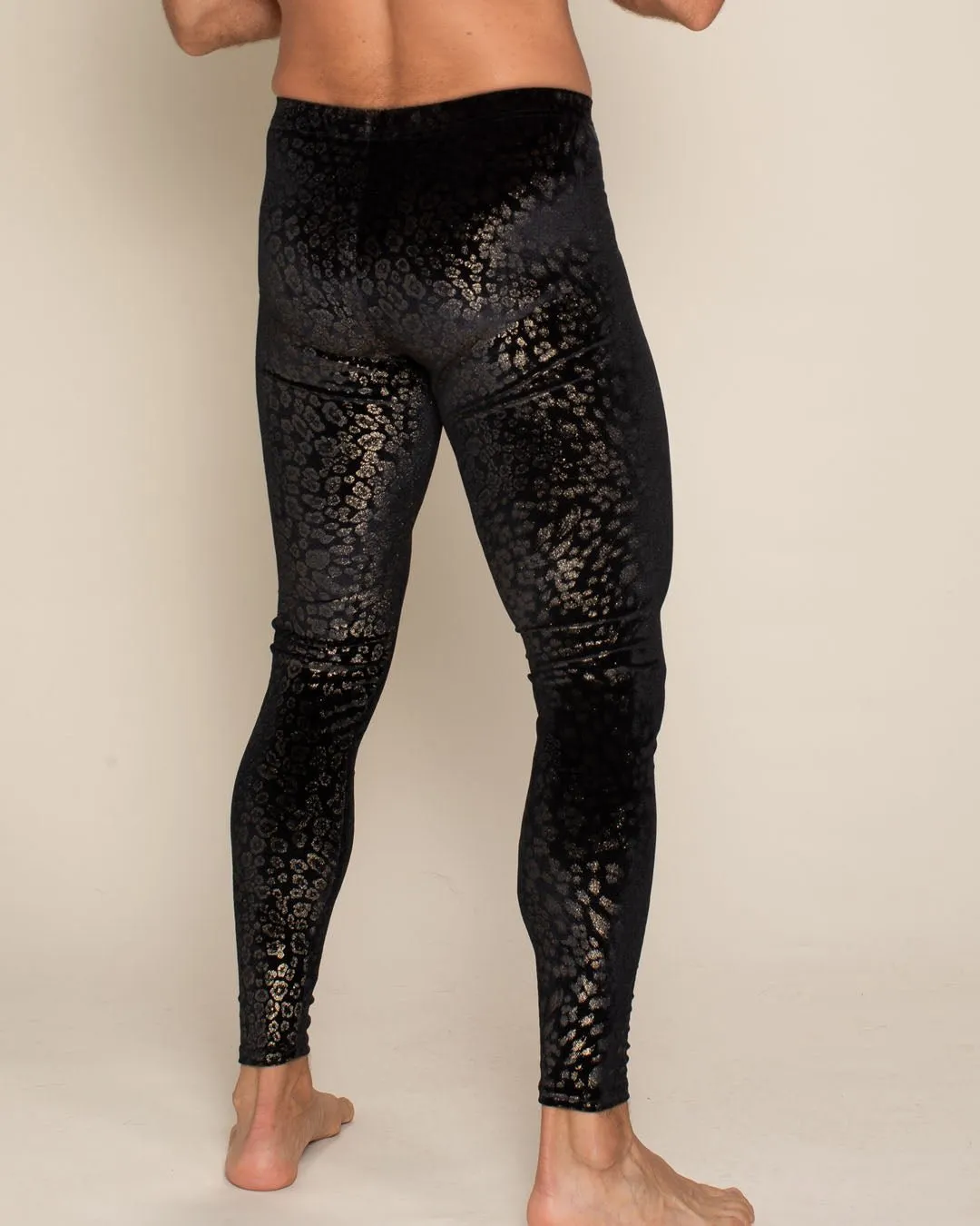 Golden Floral Cheetah Foil Velvet Leggings | Men's