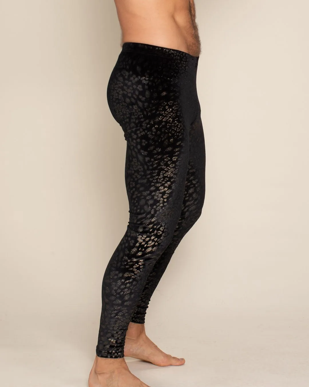 Golden Floral Cheetah Foil Velvet Leggings | Men's