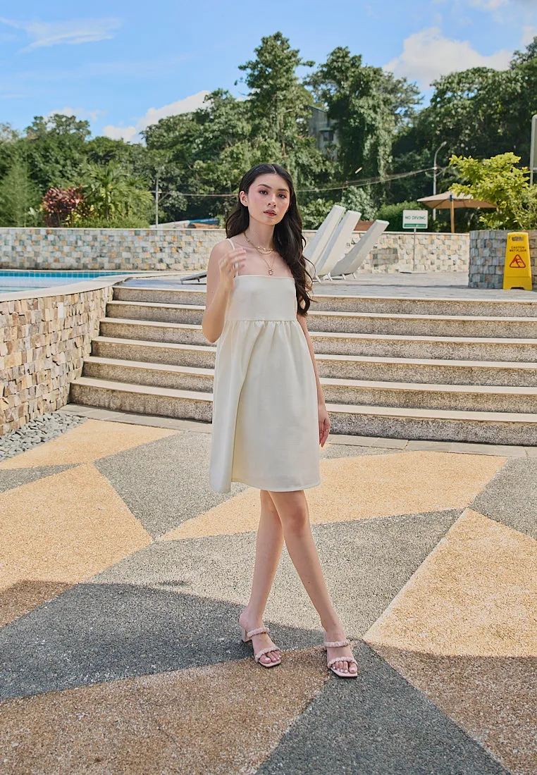 Gretchen Pastel Yellow Tweed Flowy Mini Dress