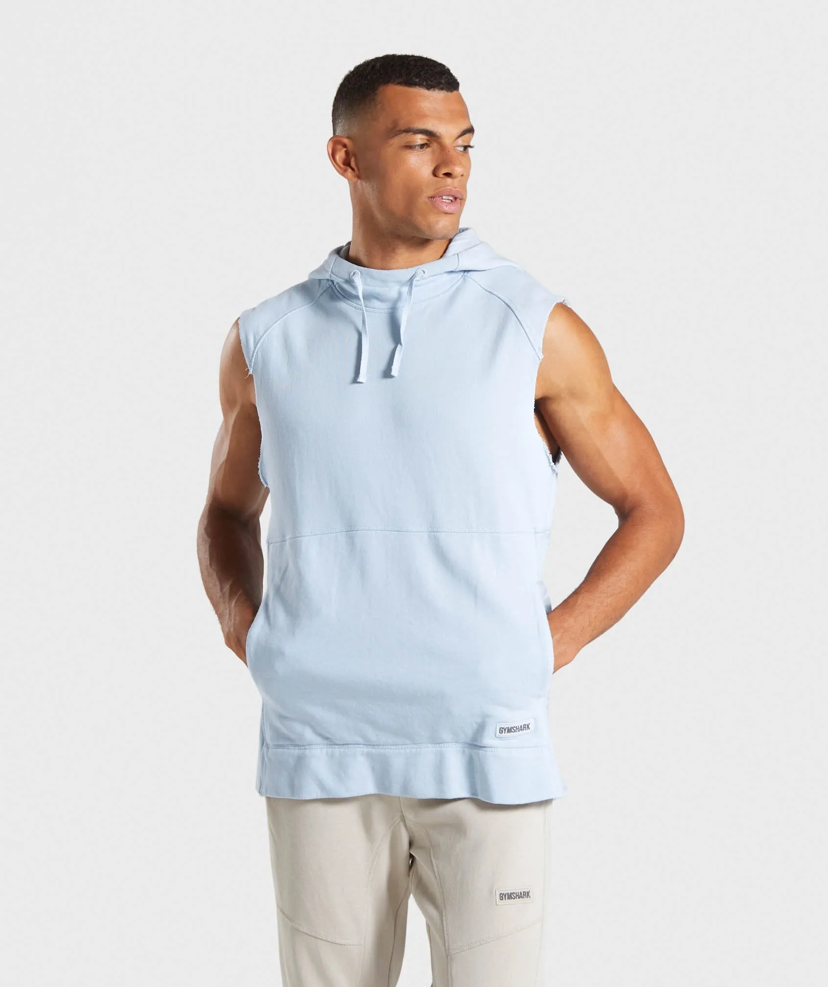 Gymshark Laundered Sleeveless Hoodie - Light Blue