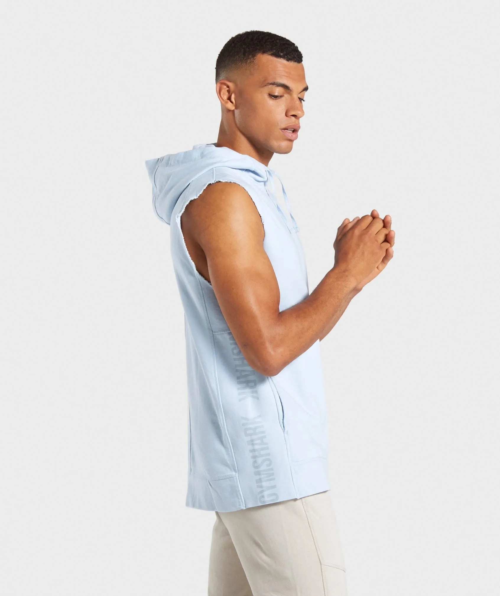 Gymshark Laundered Sleeveless Hoodie - Light Blue