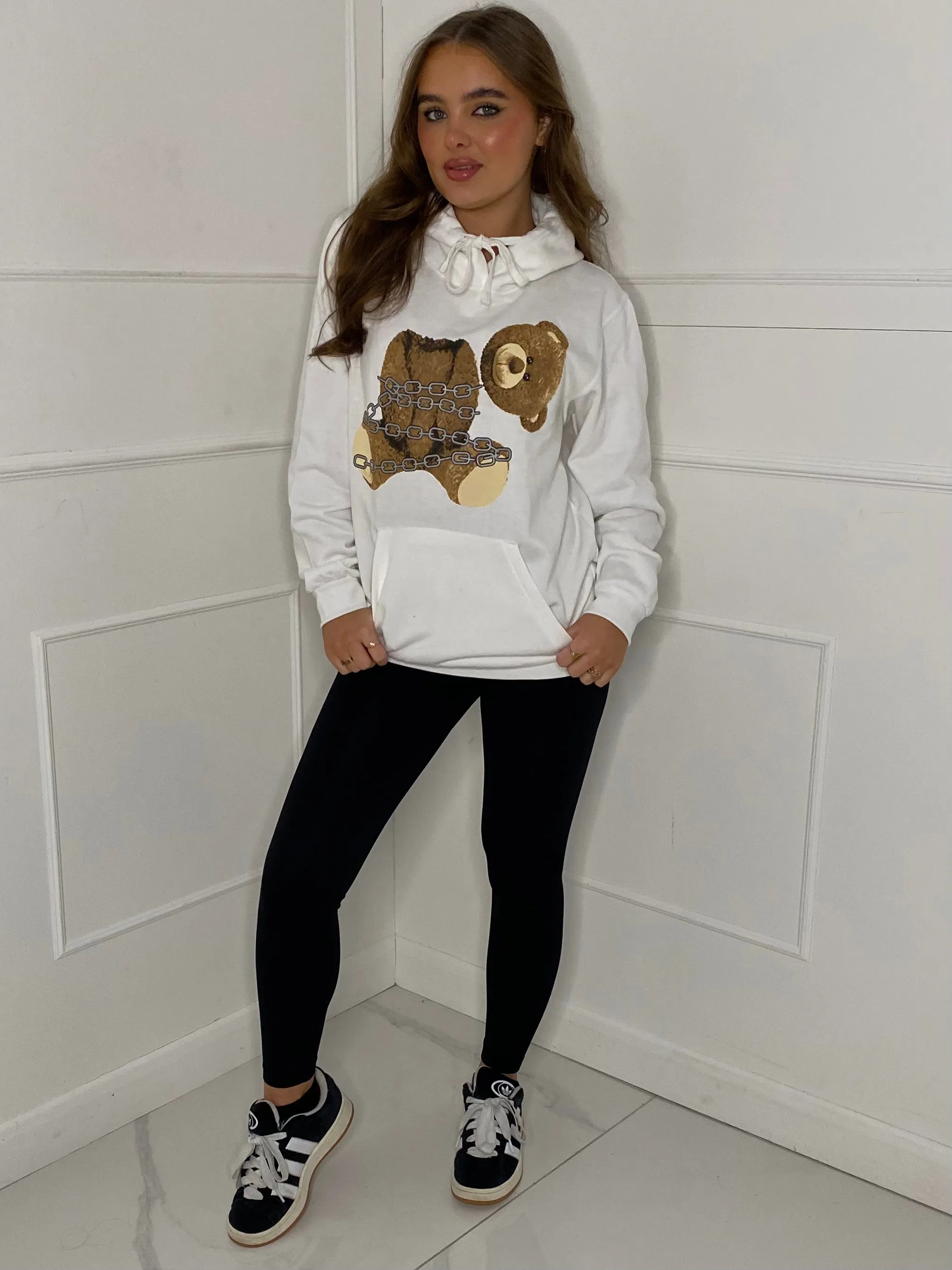 Headless Chain Teddy Print Hoodie - White