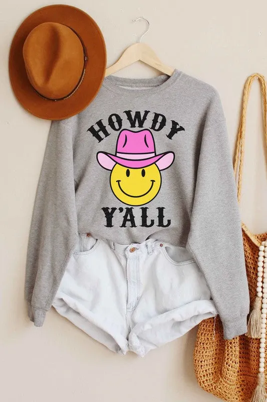 HOWDY YALL SMILEY GRAPHIC SWEATSHIRT PLUS SIZE