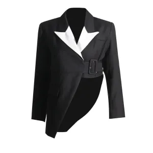 Irregular Summer Blazers For Women Notched Collar Long Sleeve Hit Color Blazer Female Fashion Style Clothing