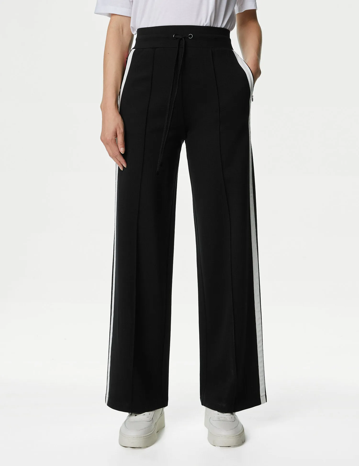 Jersey Side Stripe Wide Leg Trousers