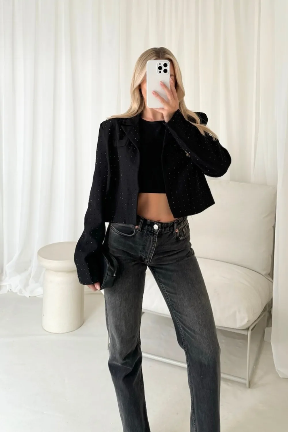 Kahlani black diamante cropped blazer