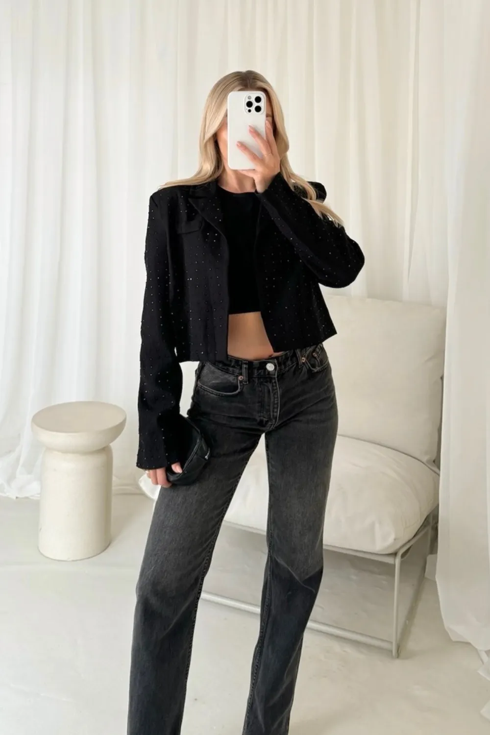 Kahlani black diamante cropped blazer