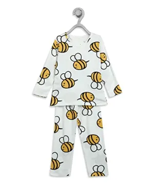 Lil.snuggles Kids Unisex Imported Cotton Mix Printed Nightwear/Sleepwear Set for Boys and Girls Top and Botton Full Sleeves (5-6 Years) White