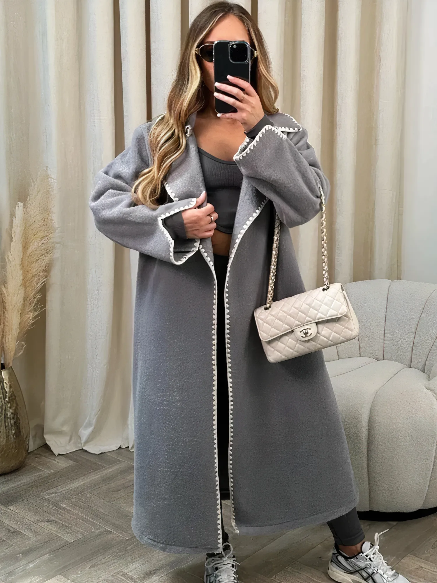 Long, loose women's coat with lapels - Gracie